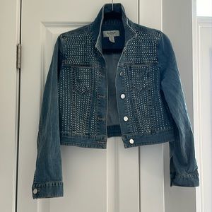 NWOT Western Rhinestone Cropped Jean Jacket full length sleeves Sz:0/SM